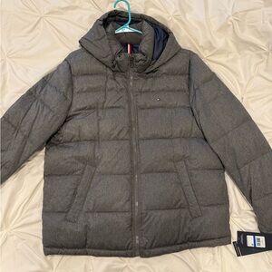 Gray Puffer Jacket with Hood